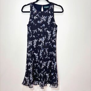Ralph Lauren Black Floral Sleeveless Dress 4 Chiffon Dark Fairy Romantic Cottage